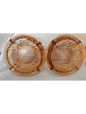 Vtg Pink Ashtray W/ Roses Heavy Glass Kig Indonesia  6”  2 Available